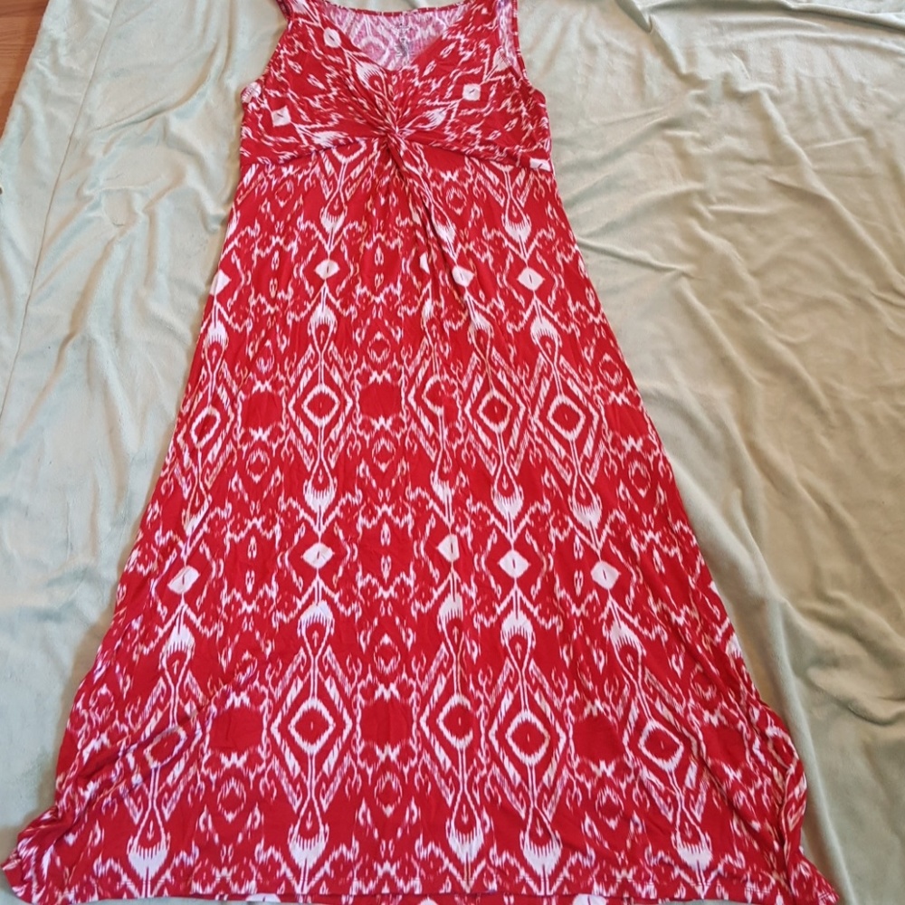 Red and white maxi dress